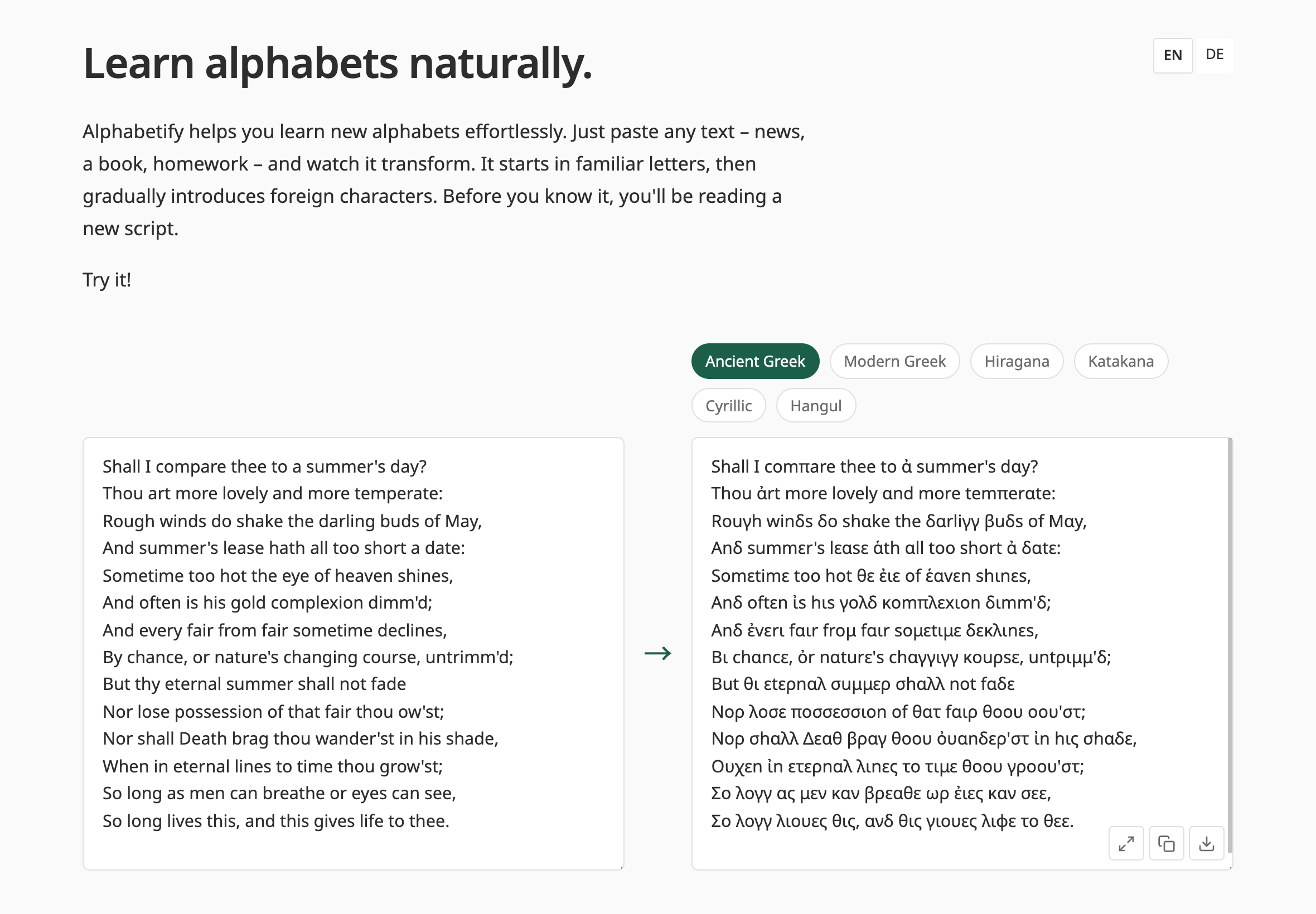 Alphabetify screenshot